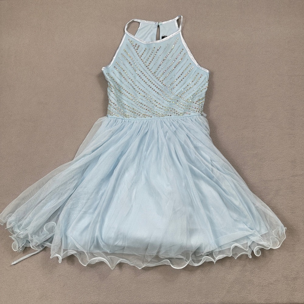 Xtraordinary Dress 8 Kids Girls Blue Rhinestone Halterneck Tulle Sparkling Party